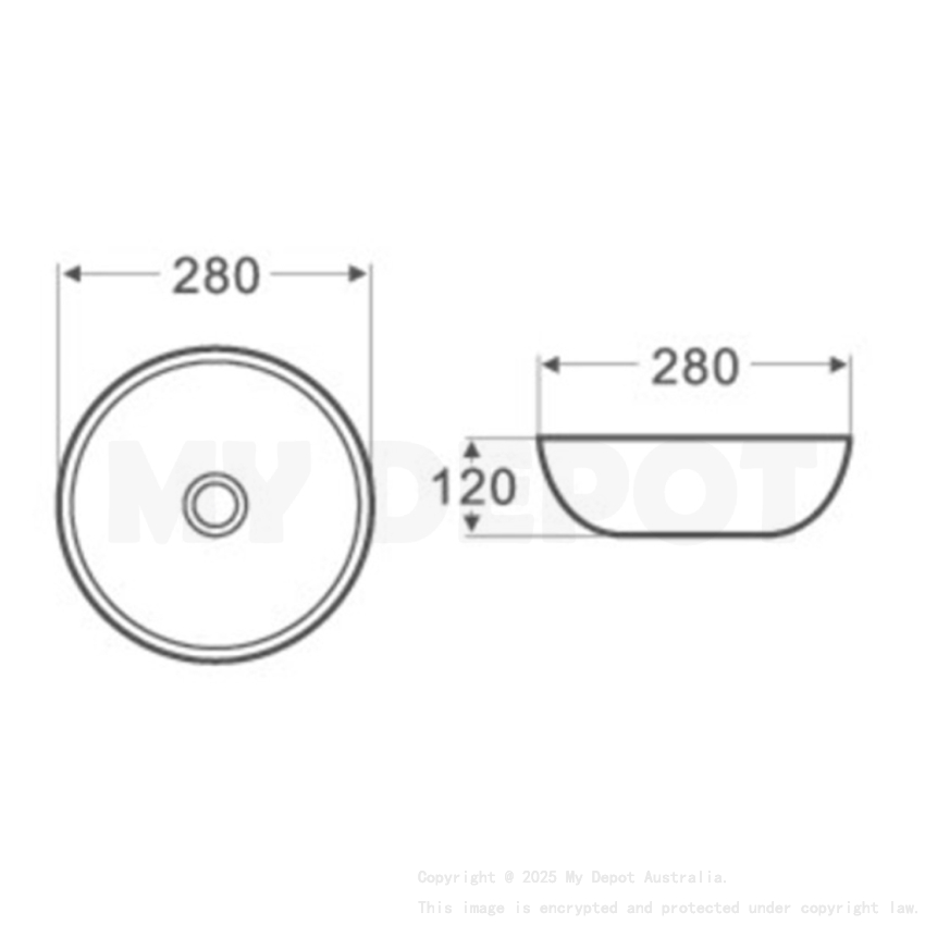 280mm Round Ultra Slim Basin Gloss White Above Counter Ceramic Basin