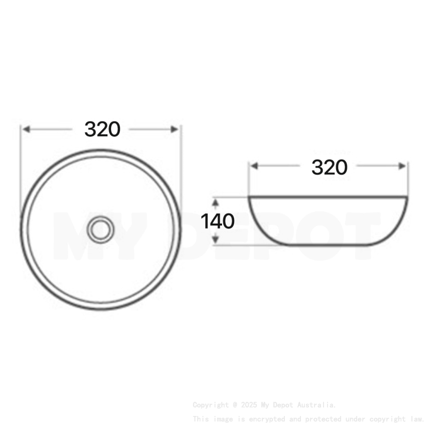 320mm Round Above Counter Basin Ultra Slim Gloss White Ceramic Basin