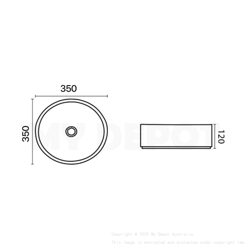 350mm Round Gloss White Ceramic Above Counter Basin Non-overflow