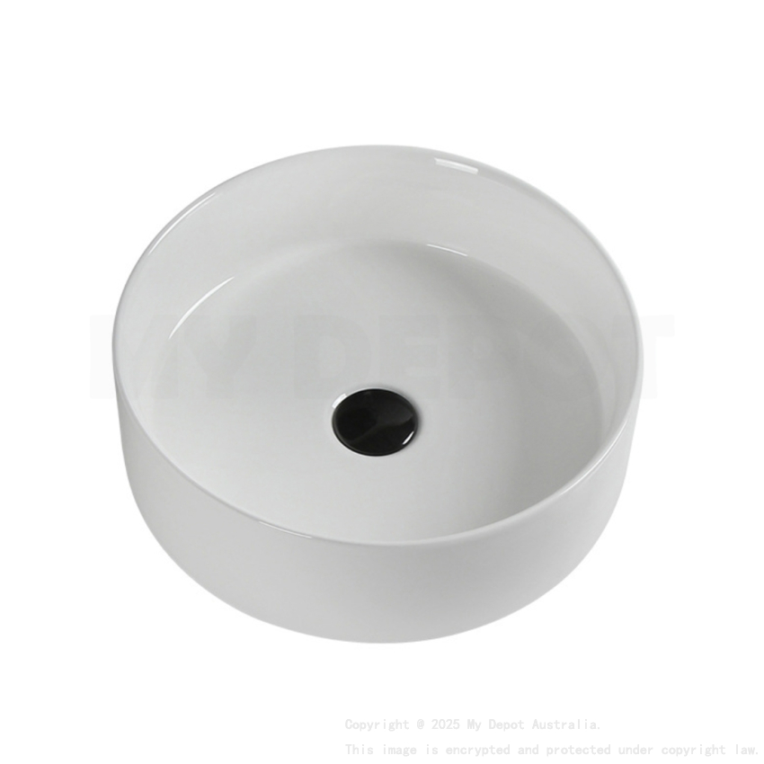 350mm Round Gloss White Ceramic Above Counter Basin Non-overflow