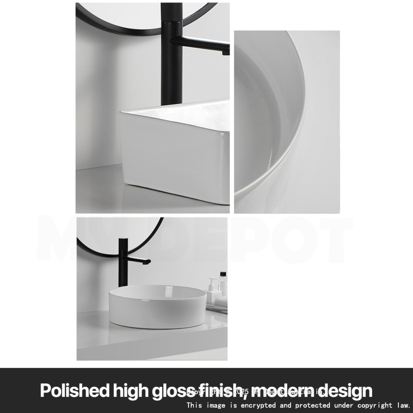 350mm Round Gloss White Ceramic Above Counter Basin Non-overflow