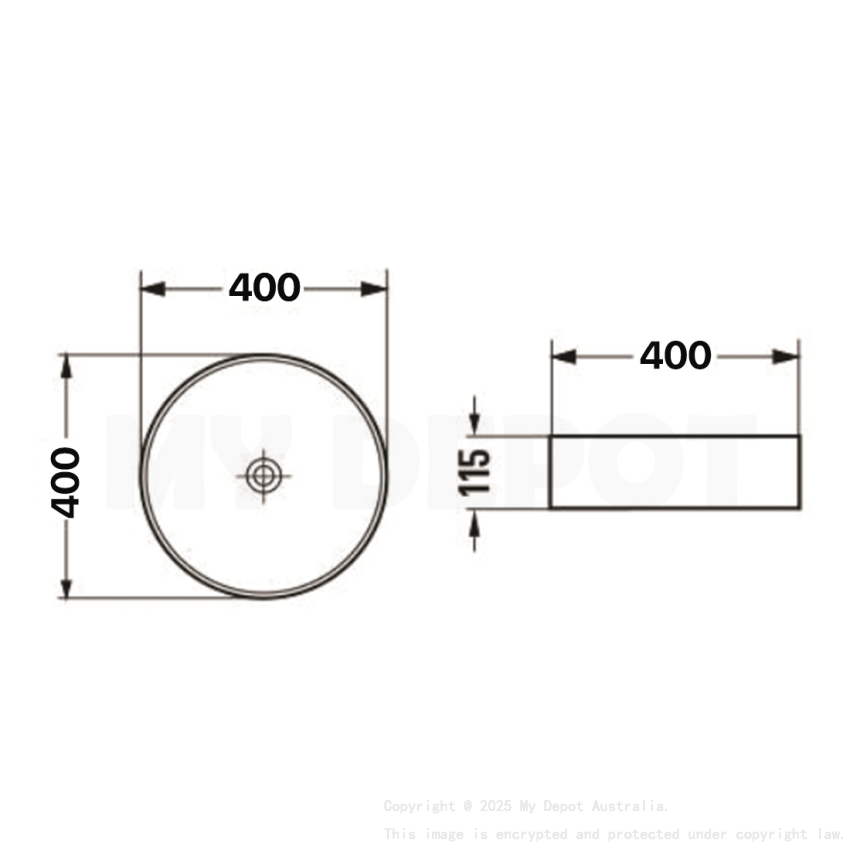 400mm Round Gloss White Ceramic Above Counter Basin Non-overflow