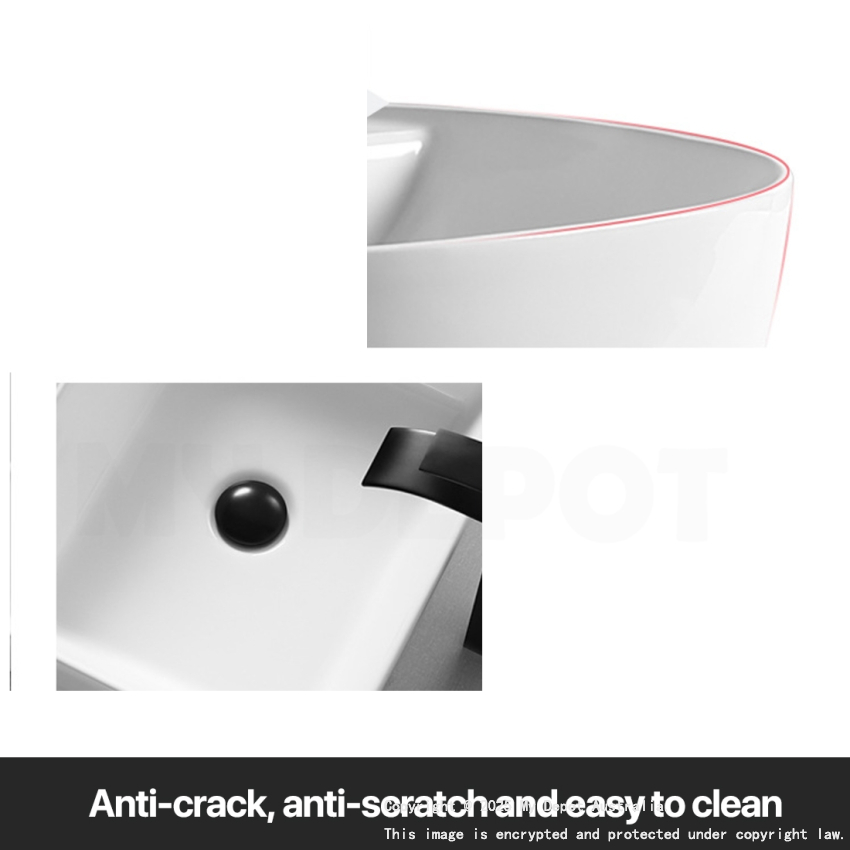 400mm Above Counter Basin Gloss White Ultra Slim Fine Ceramic Basin With Taphole