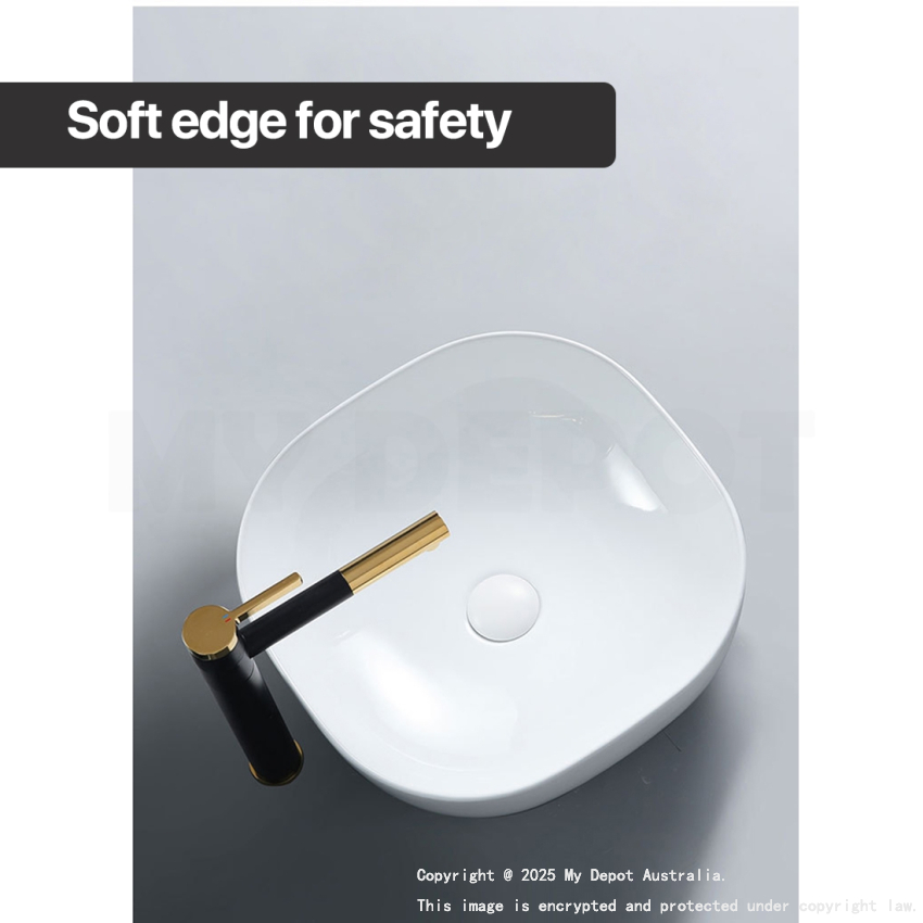 420mm Square Gloss White Ceramic Above Counter Basin Non-overflow