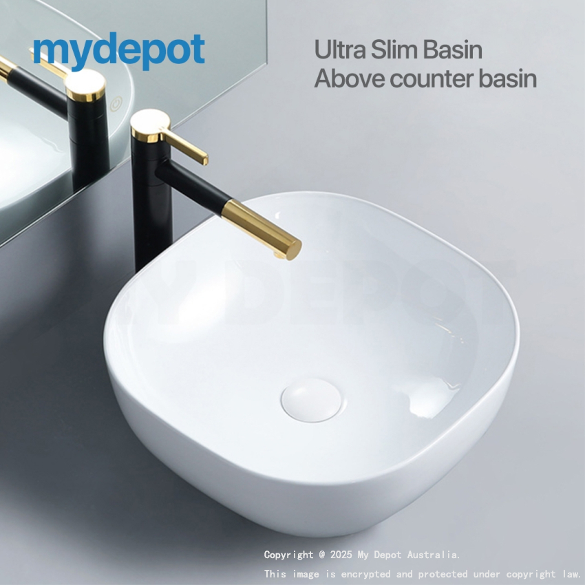 420mm Square Gloss White Ceramic Above Counter Basin Non-overflow
