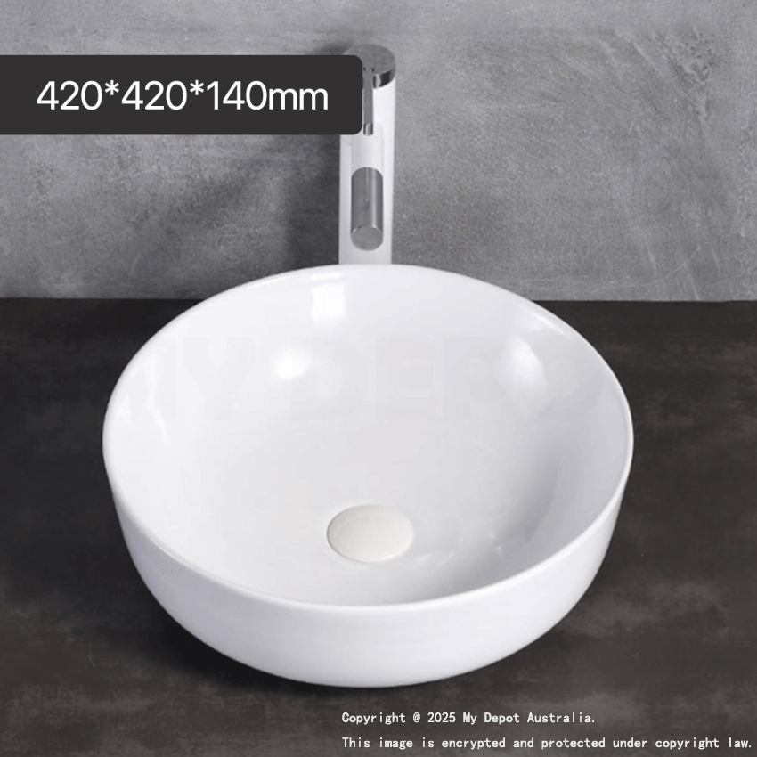 420mm Round Gloss White Ceramic Above Counter Basin Non-overflow