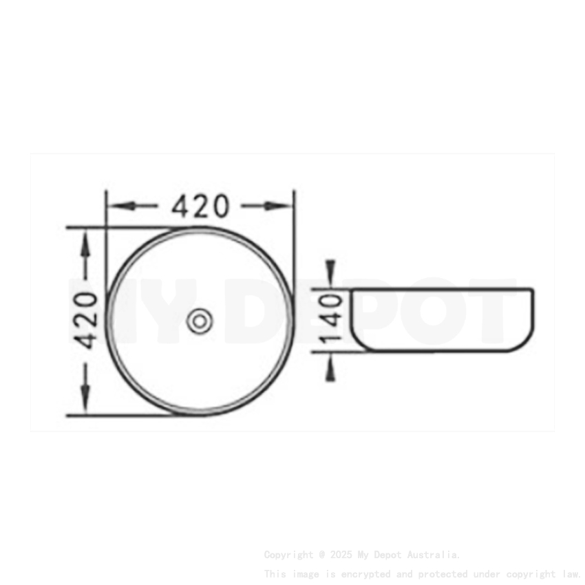420mm Round Gloss White Ceramic Above Counter Basin Non-overflow
