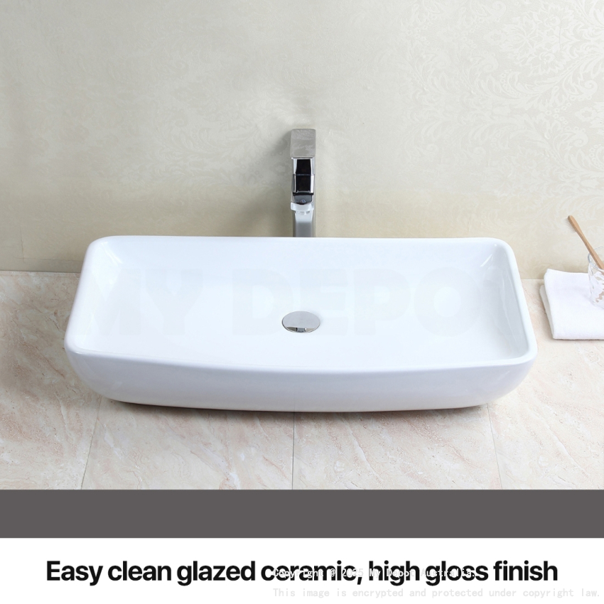 600mm Rectangle Gloss White Ceramic Above Counter Basin Non-overflow