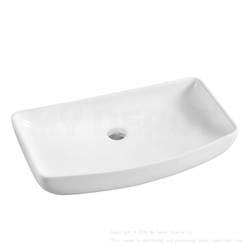 600mm Rectangle Gloss White Ceramic Above Counter Basin Non-overflow