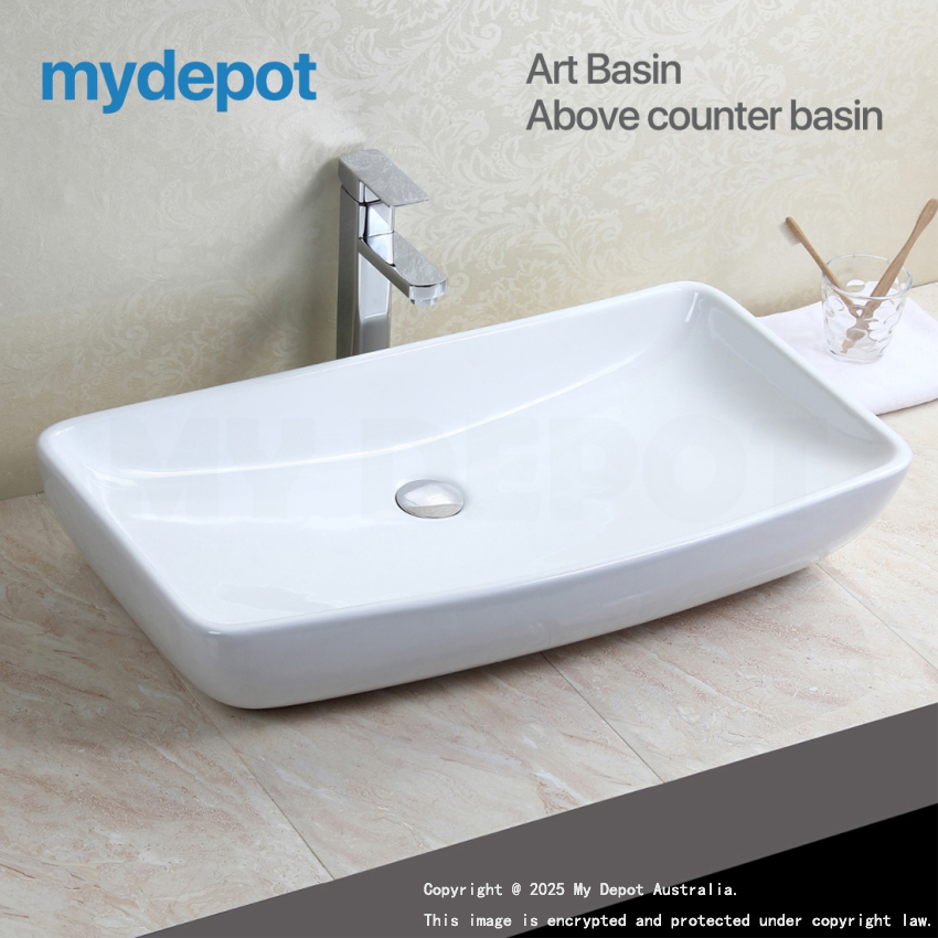 600mm Rectangle Gloss White Ceramic Above Counter Basin Non-overflow