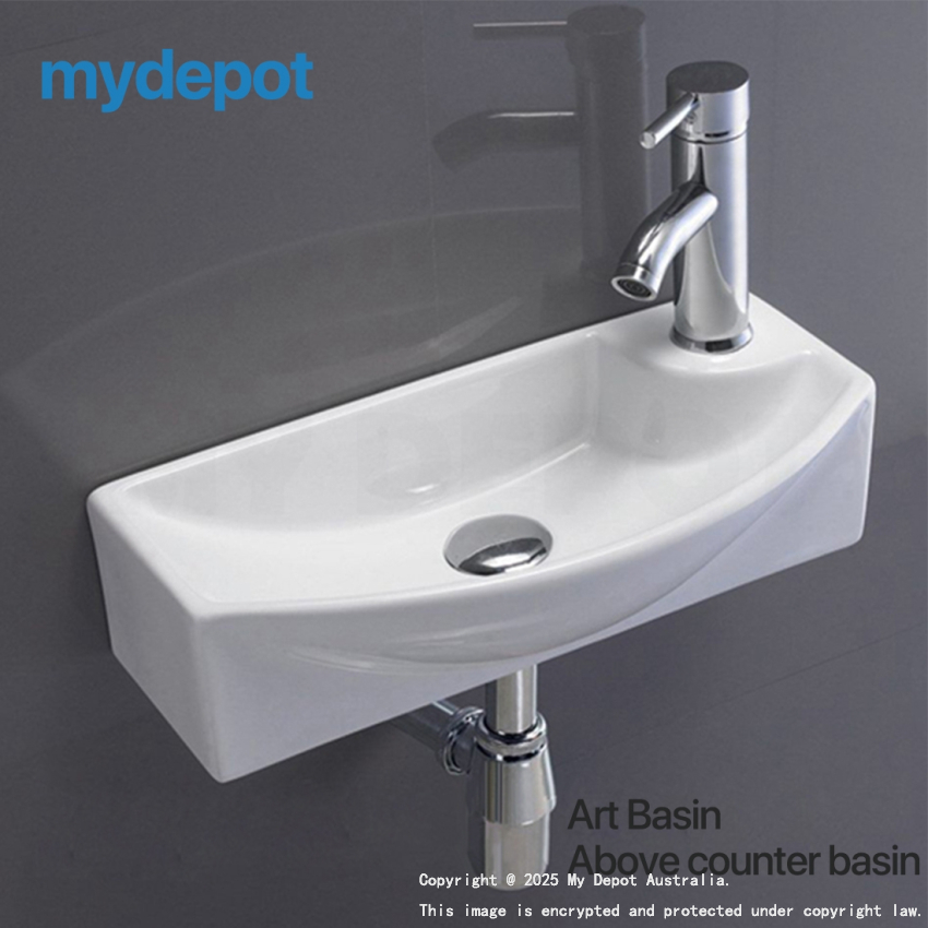 460mm Rectangle Gloss White Ceramic Above Counter Wall Hung Basin Non-overflow