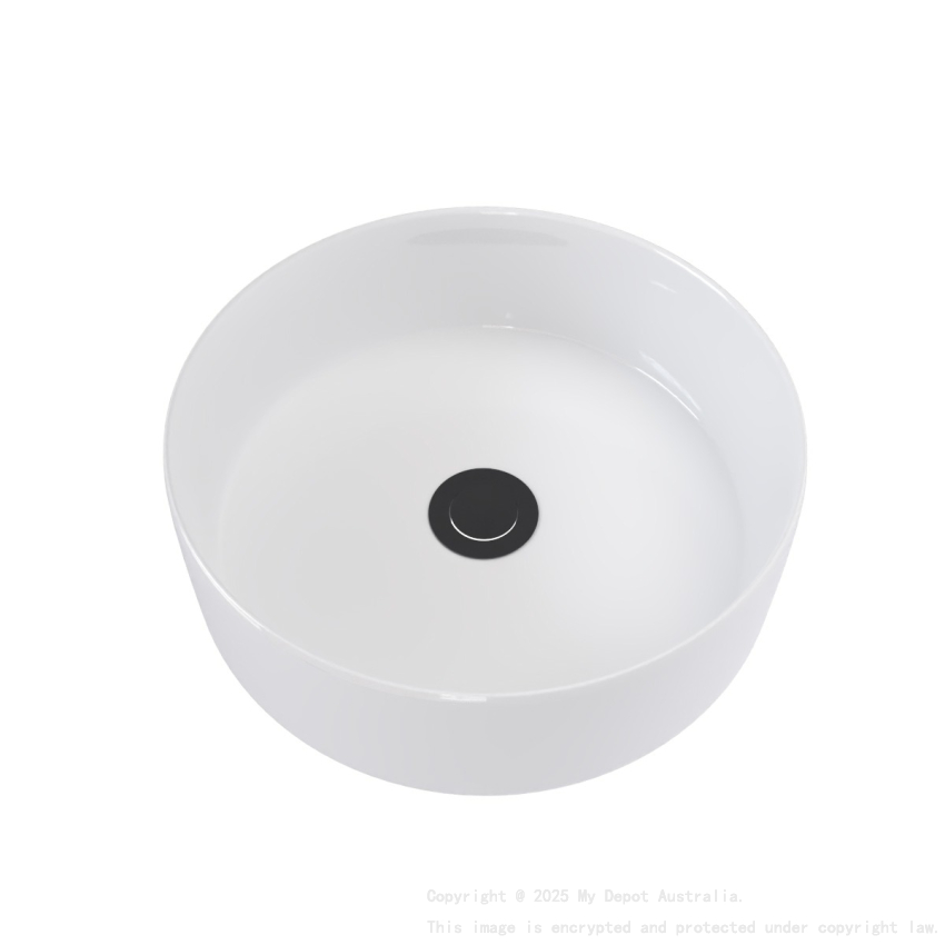 360mm Round Gloss White Ceramic Above Counter Basin Non-overflow