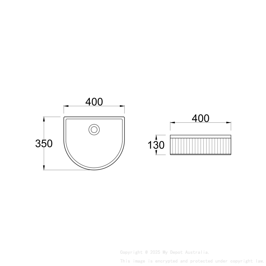 400mm Arch Fluted Gloss White Ceramic Basin Ribbed Art Basin Above Counter Basin