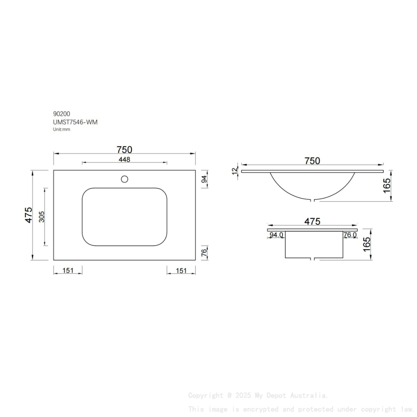 750L*460D*180Hmm White Marble Look Sintered Stone Top With Undermount Basin