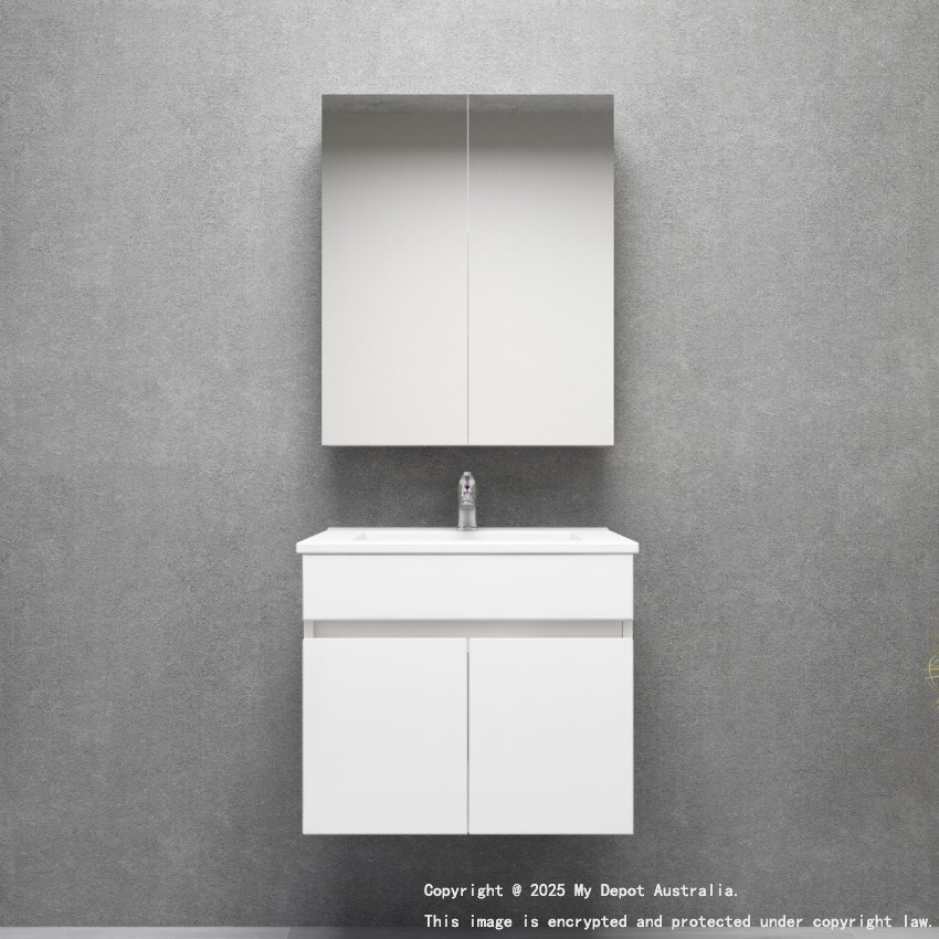 600MM Narrow Gloss White MDF Bathroom Vanity 2 Doors Wall Hung Cabinet Only 