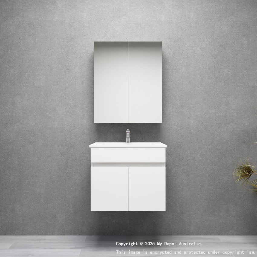 600MM Narrow Gloss White MDF Bathroom Vanity 2 Doors Wall Hung Cabinet Only 