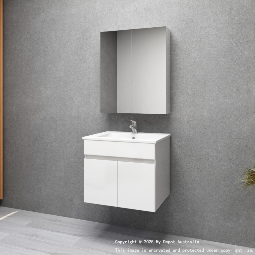600MM Gloss White MDF Bathroom Vanity 2 Doors Wall Hung Cabinet Only 