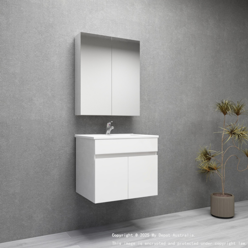 600MM Gloss White MDF Bathroom Vanity 2 Doors Wall Hung Cabinet Only 