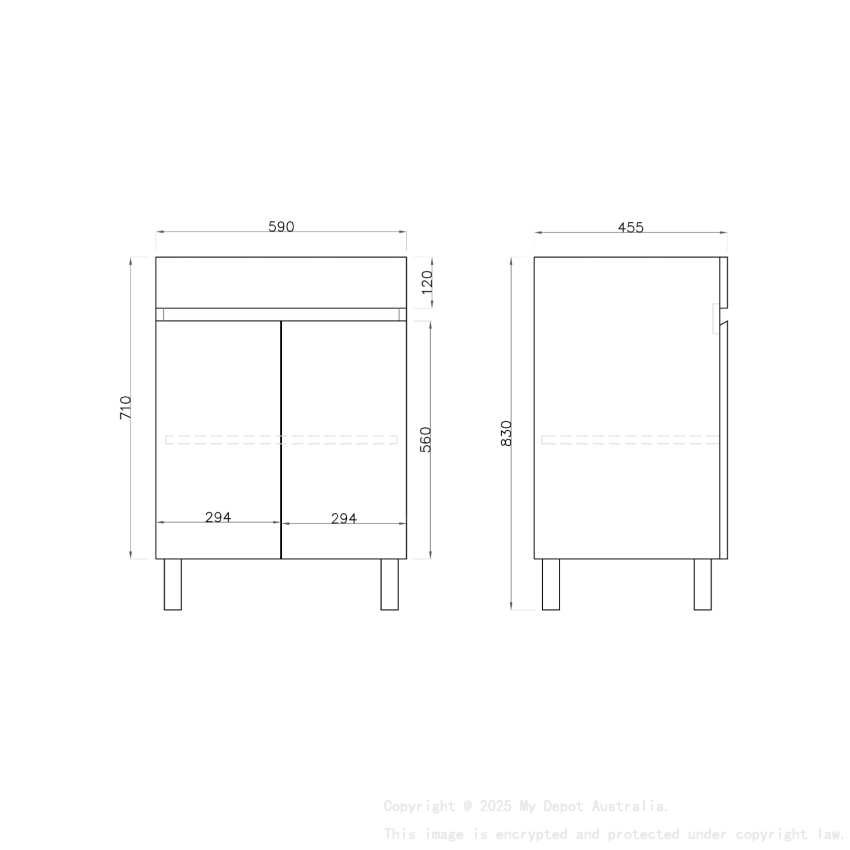 600MM Gloss White MDF Bathroom Vanity 2 Doors Free standing Cabinet Only 