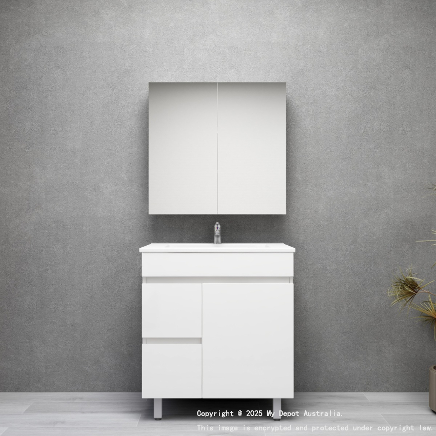 750MM Narrow Gloss White MDF Bathroom Vanity Left Drawers Free standing Cabinet Only 