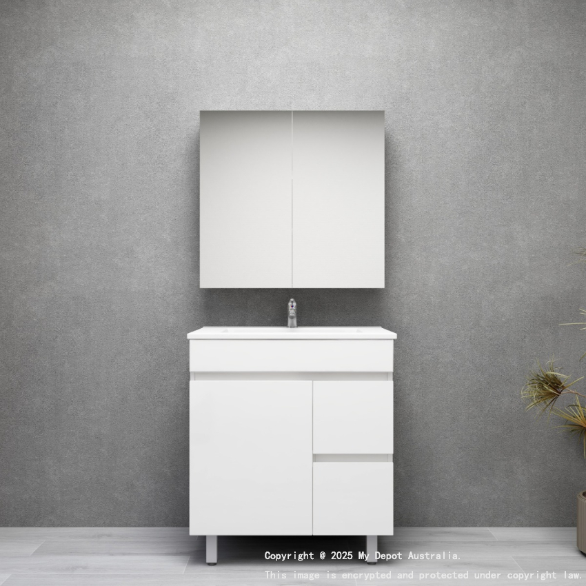 750MM Gloss White MDF Bathroom Vanity  Right Drawers Free standing Cabinet Only