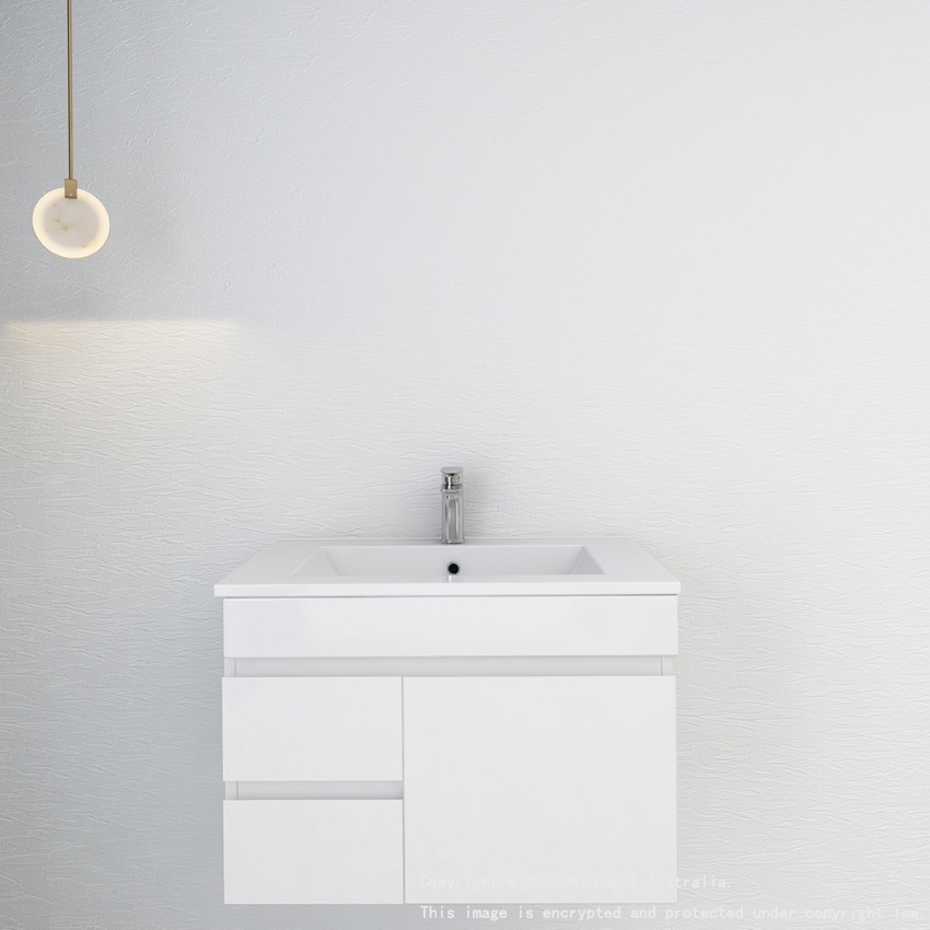 750MM Gloss White MDF Bathroom Vanity Left Drawers Wall Hung Cabinet Only 