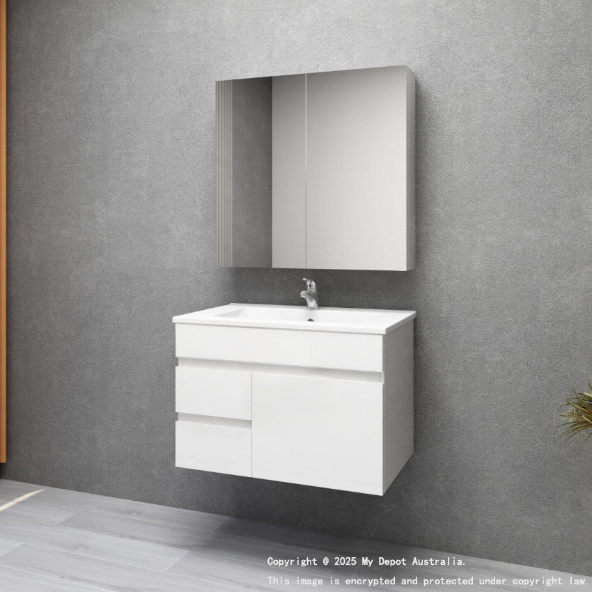 750MM Gloss White MDF Bathroom Vanity Left Drawers Wall Hung Cabinet Only 