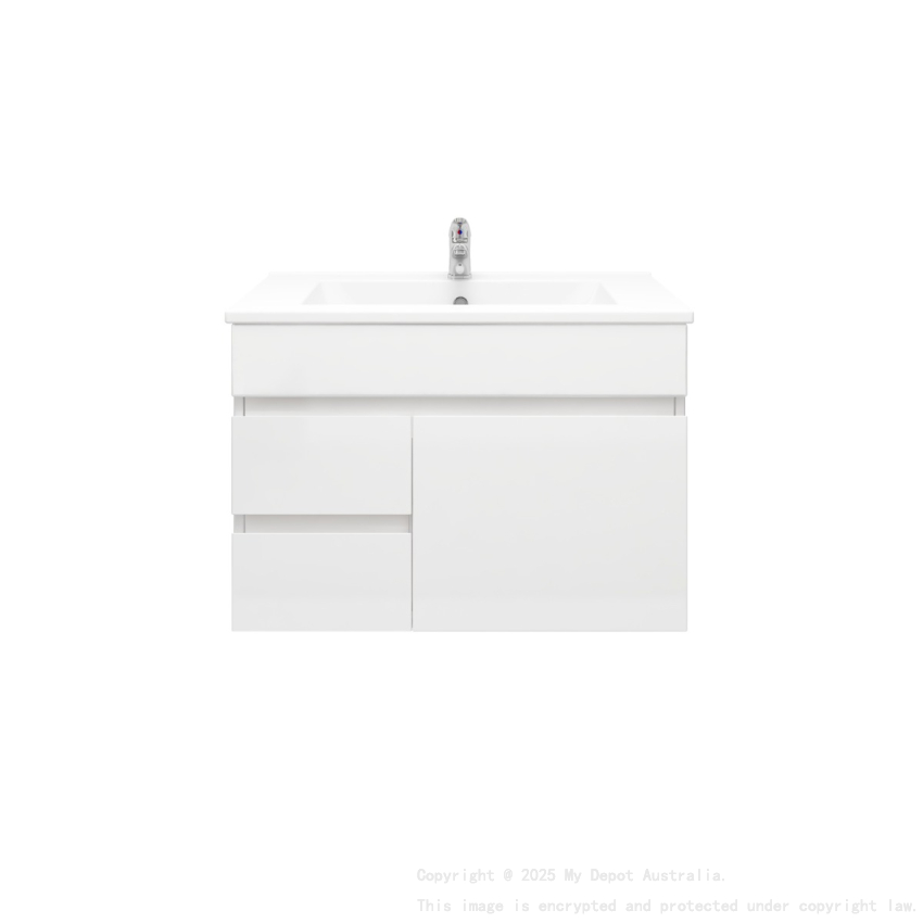 750MM Gloss White MDF Bathroom Vanity Left Drawers Wall Hung Cabinet Only 