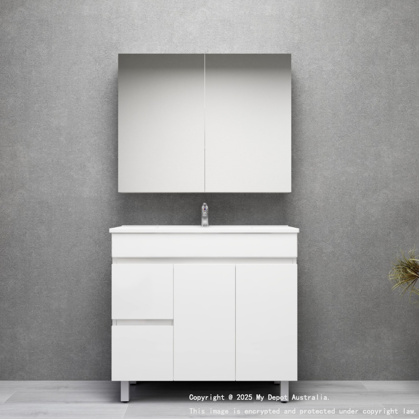 900MM Narrow Gloss White MDF Bathroom Vanity Left Drawers Free standing Cabinet Only