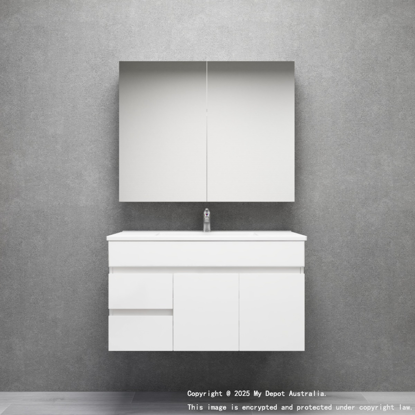 900MM Gloss White MDF Bathroom Vanity Left Drawers Wall Hung Cabinet Only
