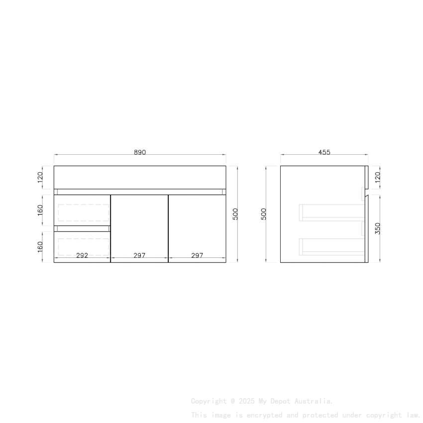 900MM Gloss White MDF Bathroom Vanity Left Drawers Wall Hung Cabinet Only
