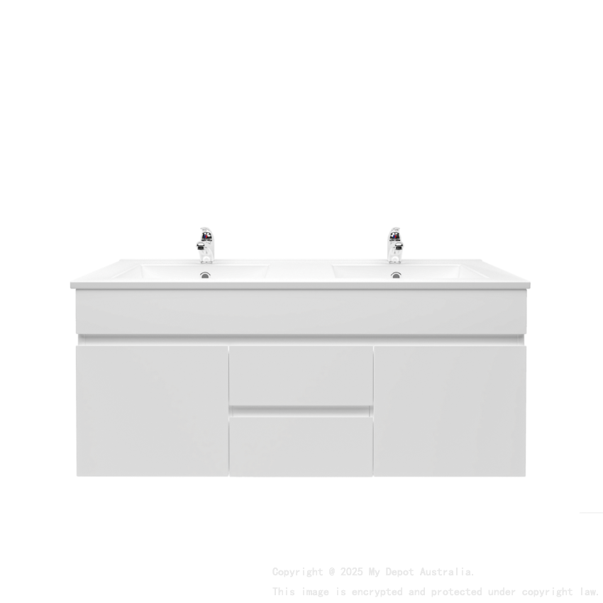 1200MM Gloss White MDF Bathroom Vanity 2 Middle Drawers 2 Side Doors Wall Hung Cabinet Only