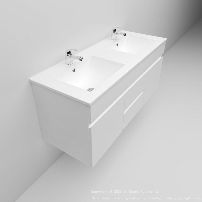 1200MM Gloss White MDF Bathroom Vanity 2 Middle Drawers 2 Side Doors Wall Hung Cabinet Only