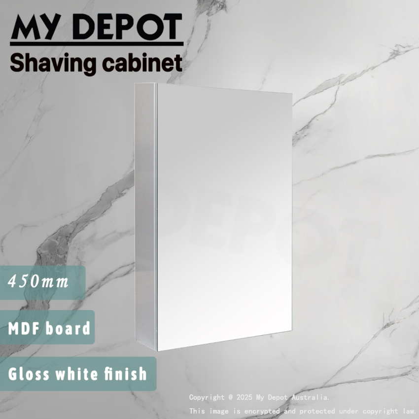 450MM Pencil Edge Gloss White MDF Shaving Cabinet Single Door