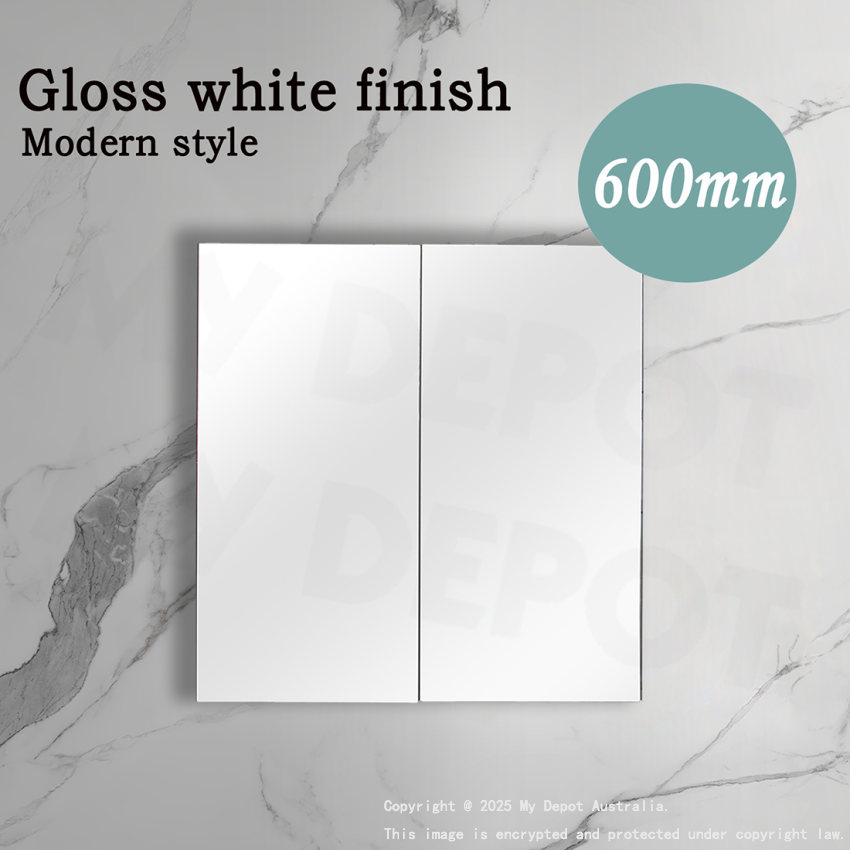600MM Pencil Edge Gloss White MDF Shaving Cabinet 2 Doors Mirror Cabinet