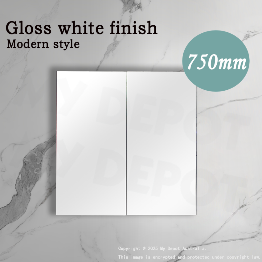750MM Pencil Edge Gloss White MDF Shaving Cabinet 2 Doors
