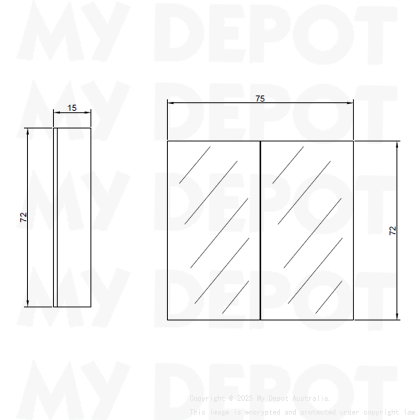 750MM Pencil Edge Gloss White MDF Shaving Cabinet 2 Doors