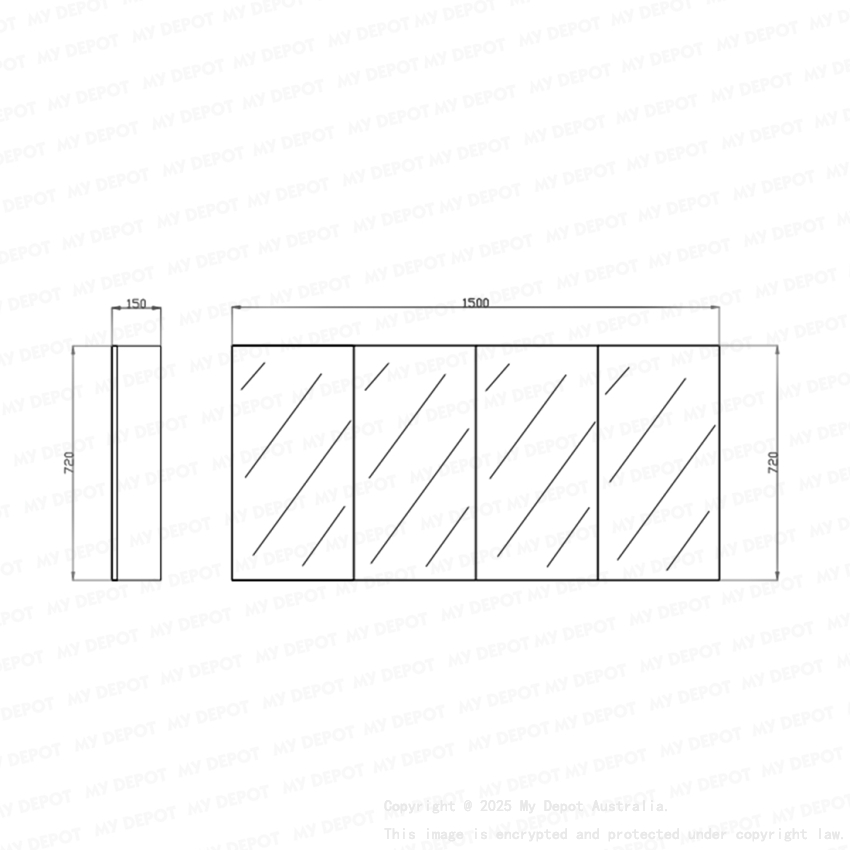 1500MM Pencil Edge Gloss White MDF Shaving Cabinet 4 Doors
