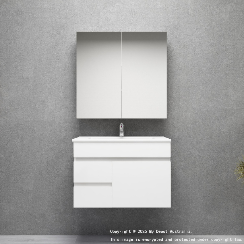 750MM Narrow Gloss White MDF Bathroom Vanity Left Drawers Wall Hung Cabinet Only 