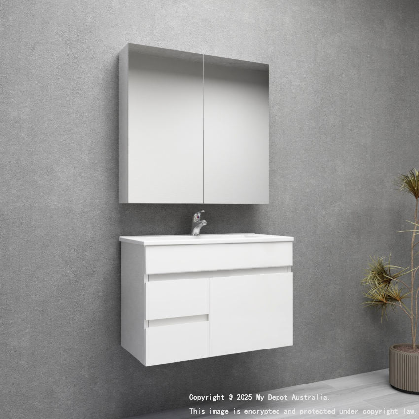 750MM Narrow Gloss White MDF Bathroom Vanity Left Drawers Wall Hung Cabinet Only 