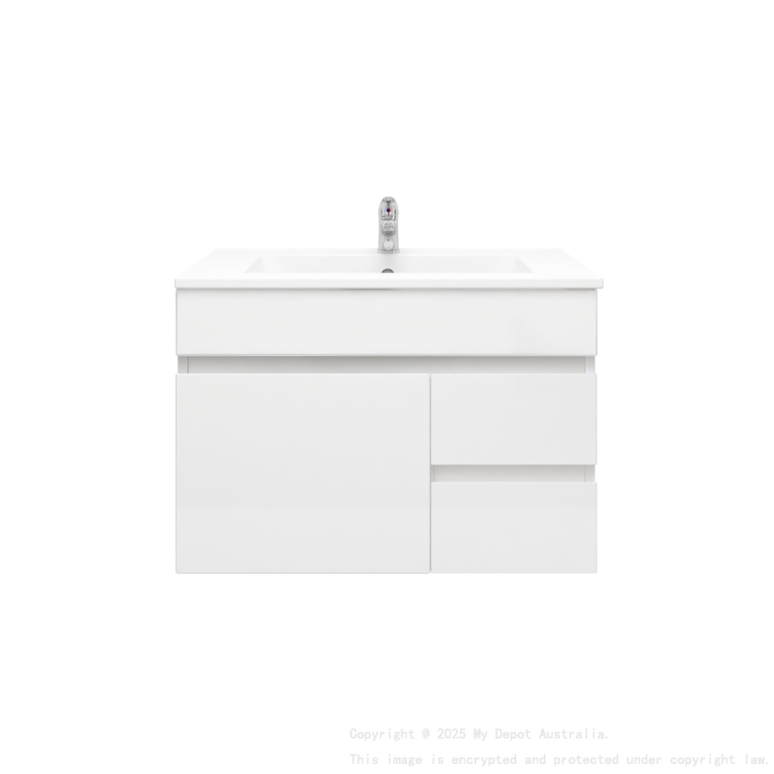 750MM Narrow Gloss White MDF Bathroom Vanity Right Drawers Wall Hung Cabinet Only 