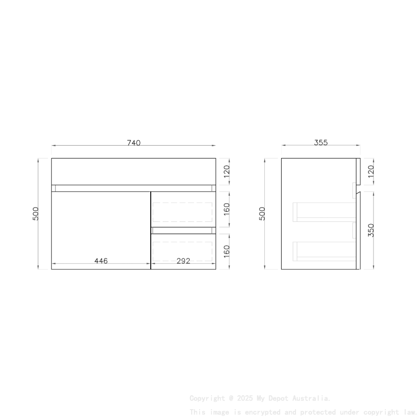 750MM Narrow Gloss White MDF Bathroom Vanity Right Drawers Wall Hung Cabinet Only 