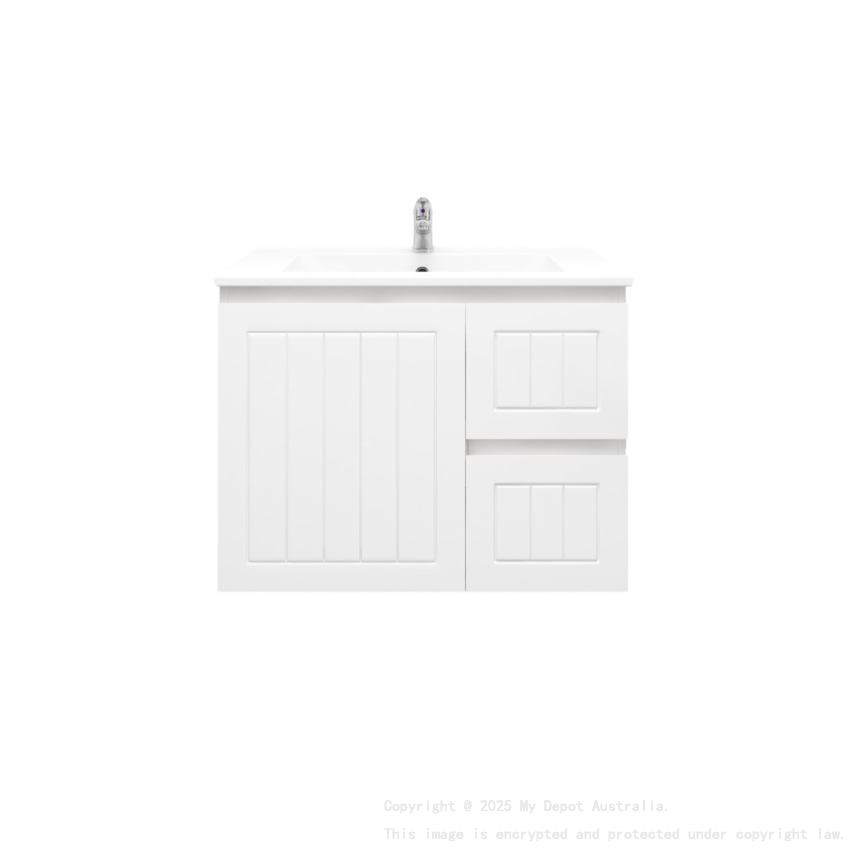 750MM Amber Matte White 2PAC MDF 2R/DW 1L/DR Wall Hung Cabinet Only