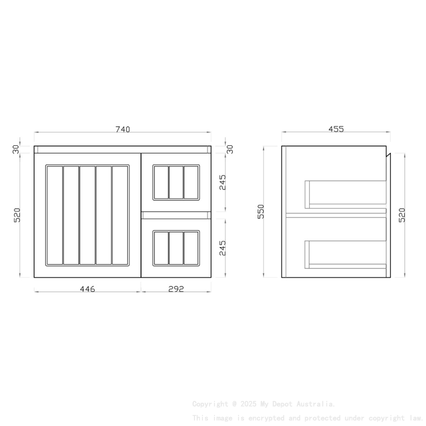 750MM Amber Matte Black 2PAC MDF 2L/DW 1R/DR Wall Hung Cabinet Only