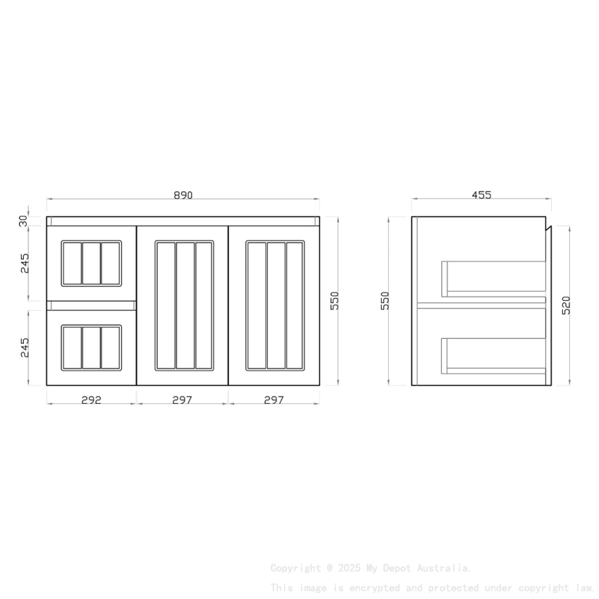 900MM Amber Matte Black 2PAC MDF 2L/DW 2R/DR Wall Hung Cabinet Only