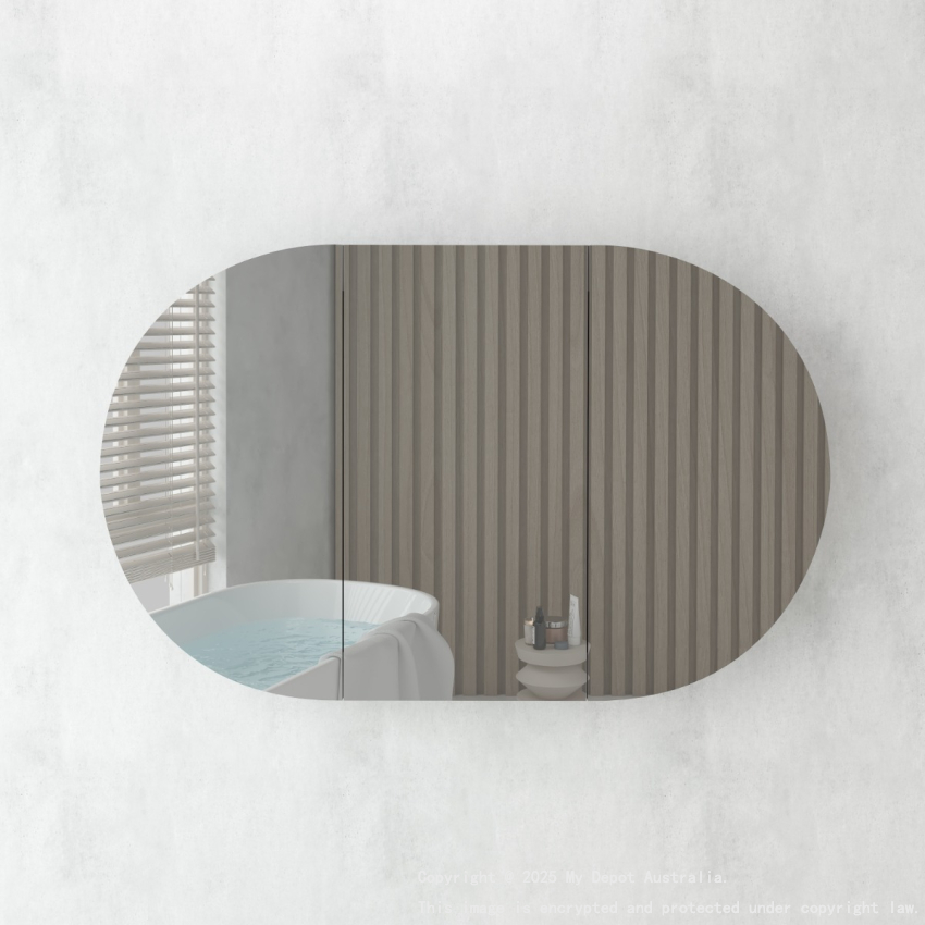 1200x750mm Oval Matte Black MDF 3/DR Shaving Cabinet