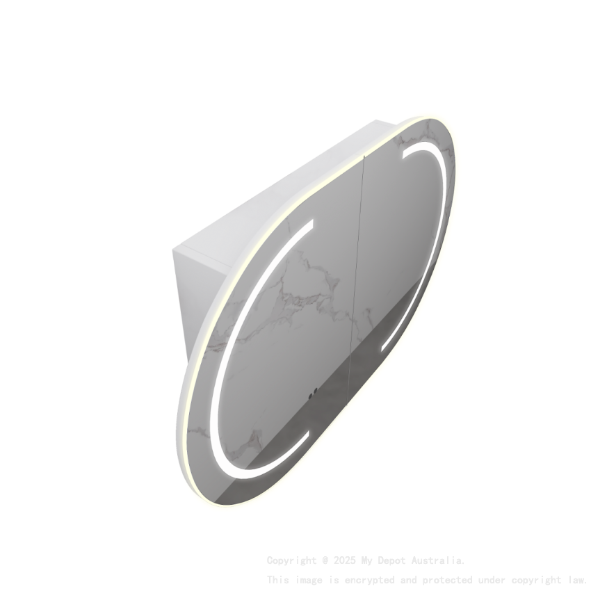 900mm Oval Matte White MDF 2/DR Shaving Cabinet With LED Lighting