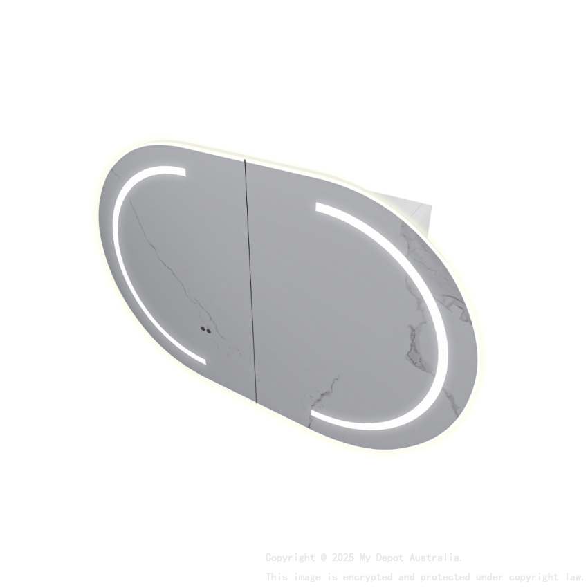 900mm Oval Matte White MDF 2/DR Shaving Cabinet With LED Lighting