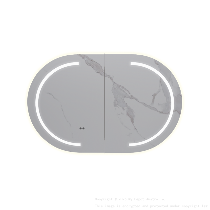 900mm Oval Matte White MDF 2/DR Shaving Cabinet With LED Lighting