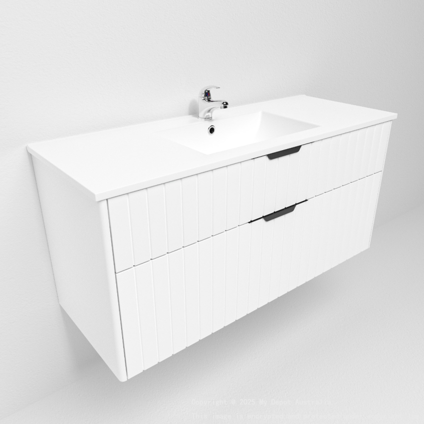 1200mm Wall Hung Grooved Bathroom Vanity Matte White Finish 2 PAC Coating MDF Board Cabinet Only